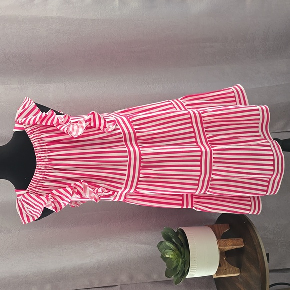 Entro Magenta Striped Ruffle Sleeve Tiered Mini Dress, Size M, NWT - Picture 6 of 7